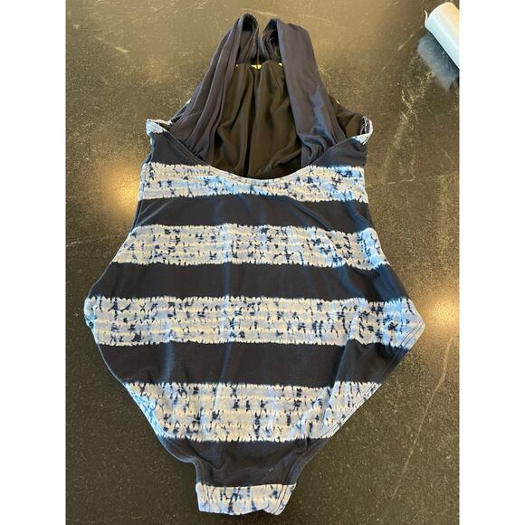 Michael Kors navy and white metal logo high neck maillot 8 - Picture 2 of 10